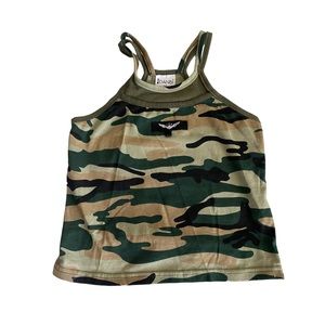 Danbi Baby tee tank top cami eagle grunge punk  EUC  XXS olive green camo